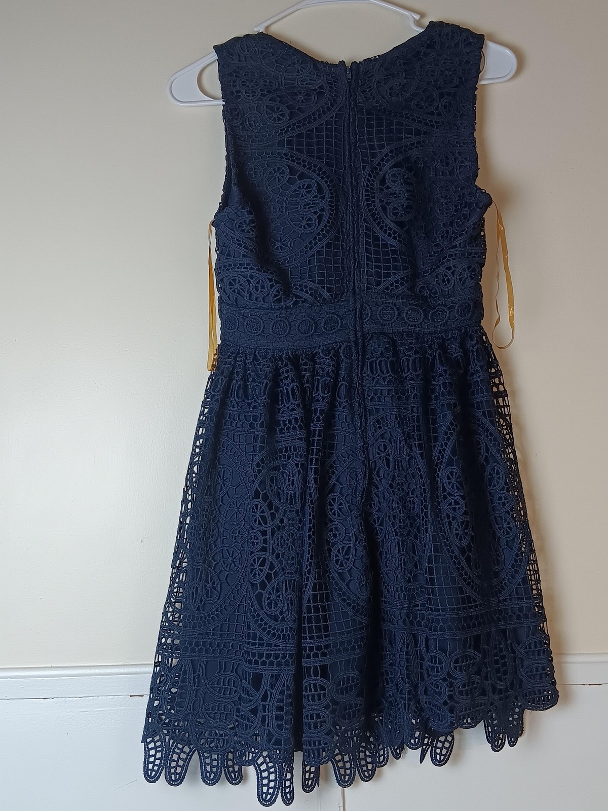 Dress Womens Small Blue Solid Lace Fit & Flare Sleeveless Short Lined Party