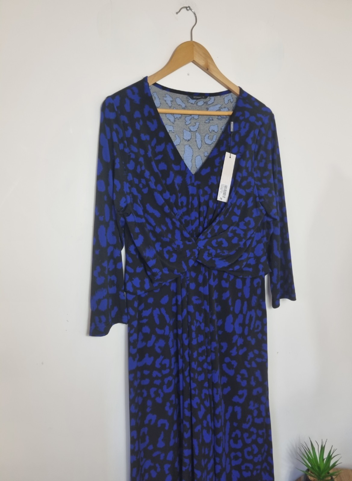ROMAN Size 16 Blue Black Leopard Print Dress BNWT NEW Below Knee Length Sleeved