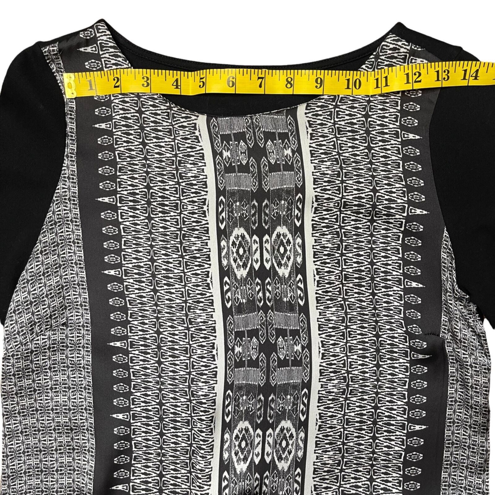 Cortefiel Shift Mini Dress Small Gray Black Boat Neck Long Sleeve Stretch Print