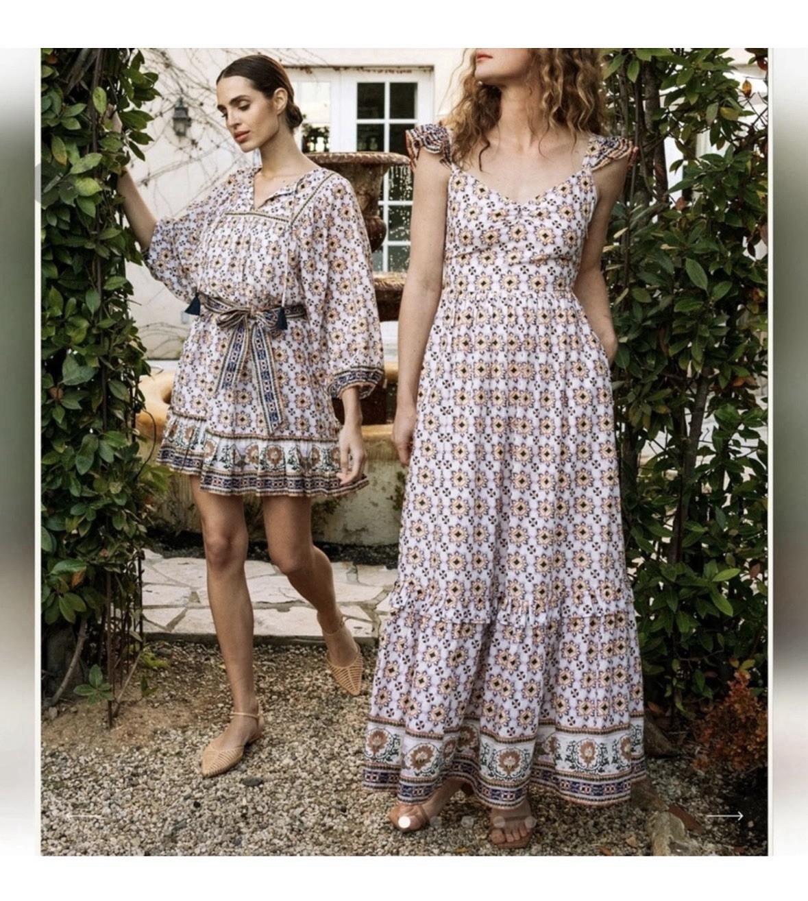 Cleobella Nica Maxi Long Sun Dress Marrakesh Print 100% Cotton Ruffle Sleeve M