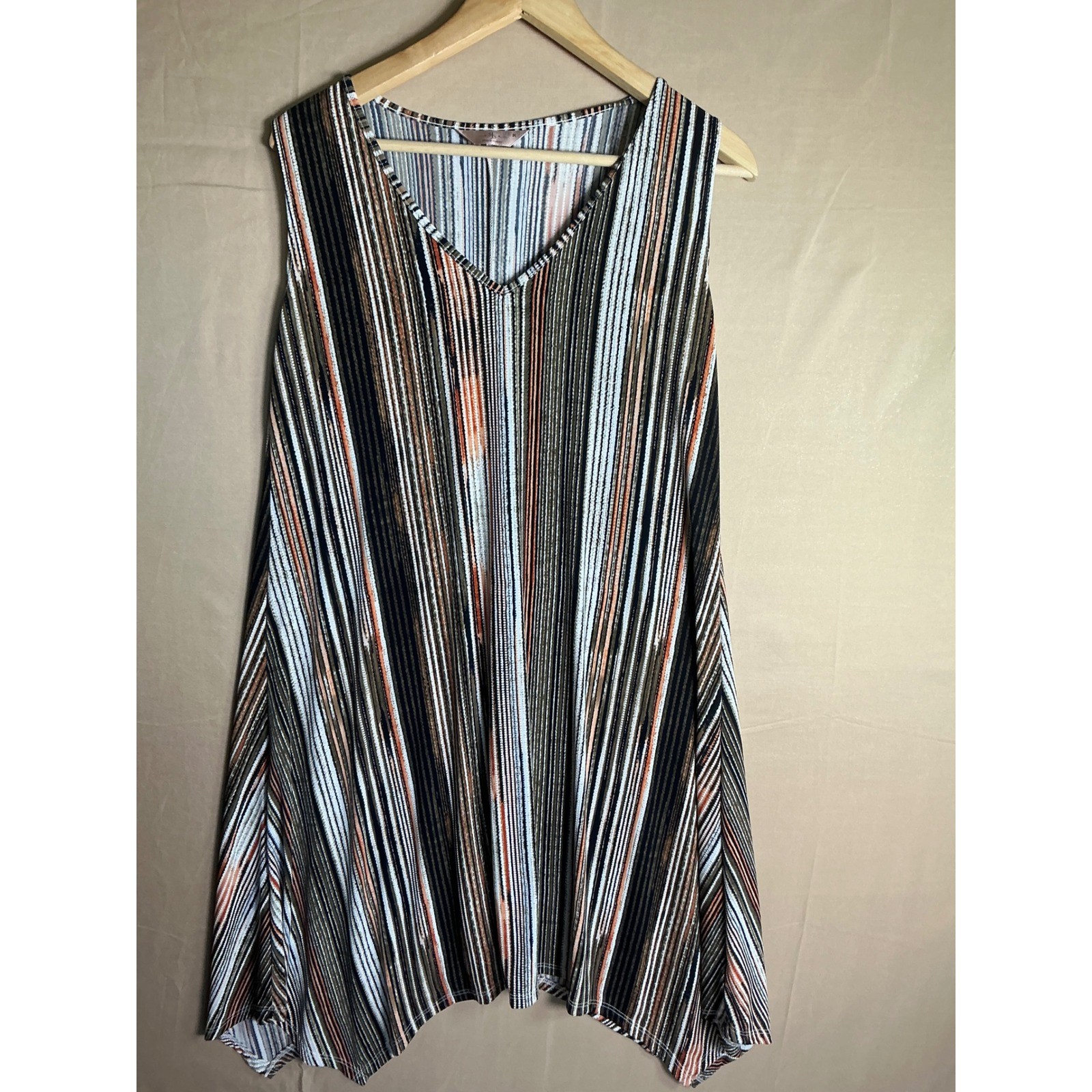 SJS Sleeveless V Neck Striped Midi Dress Women’s Size Medium