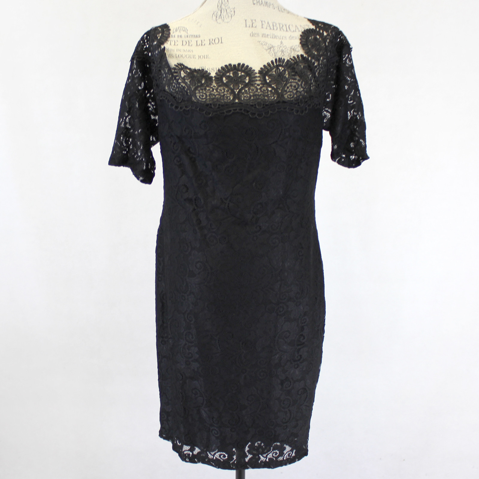 Lilian Woman Lined Lace Knit Stretch Sheath Little Black Dress 1X, 1XL