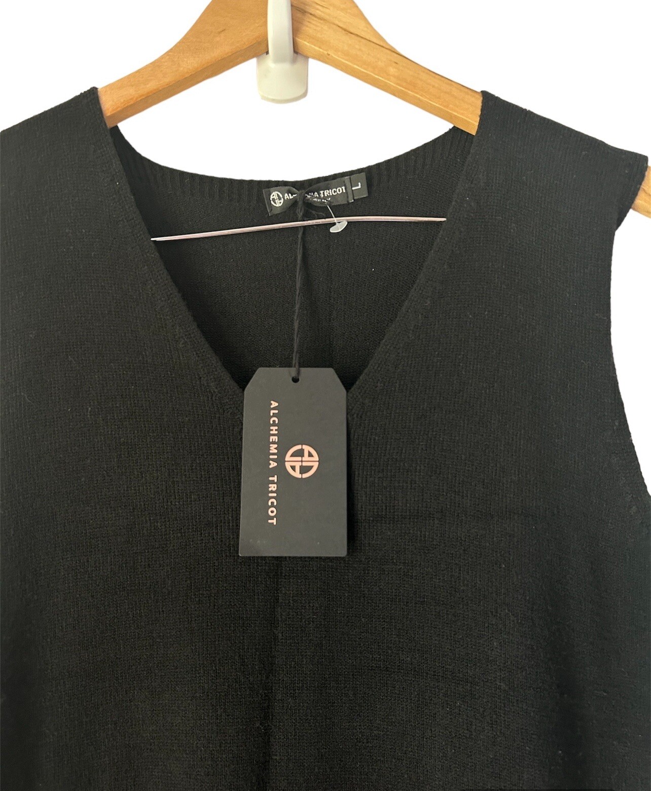 ALCHEMIA TRICOT Black Italian Sleeveless V-Neck Maxi Sweater Dress S/M/L