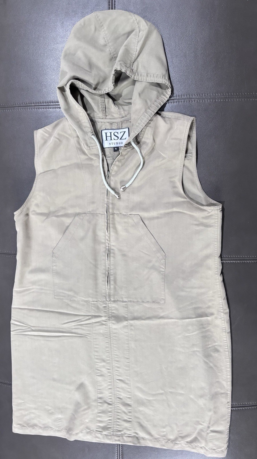 HSZ Studio Vintage Zip up Sleeveless Hooded Dress Olive Green Xl