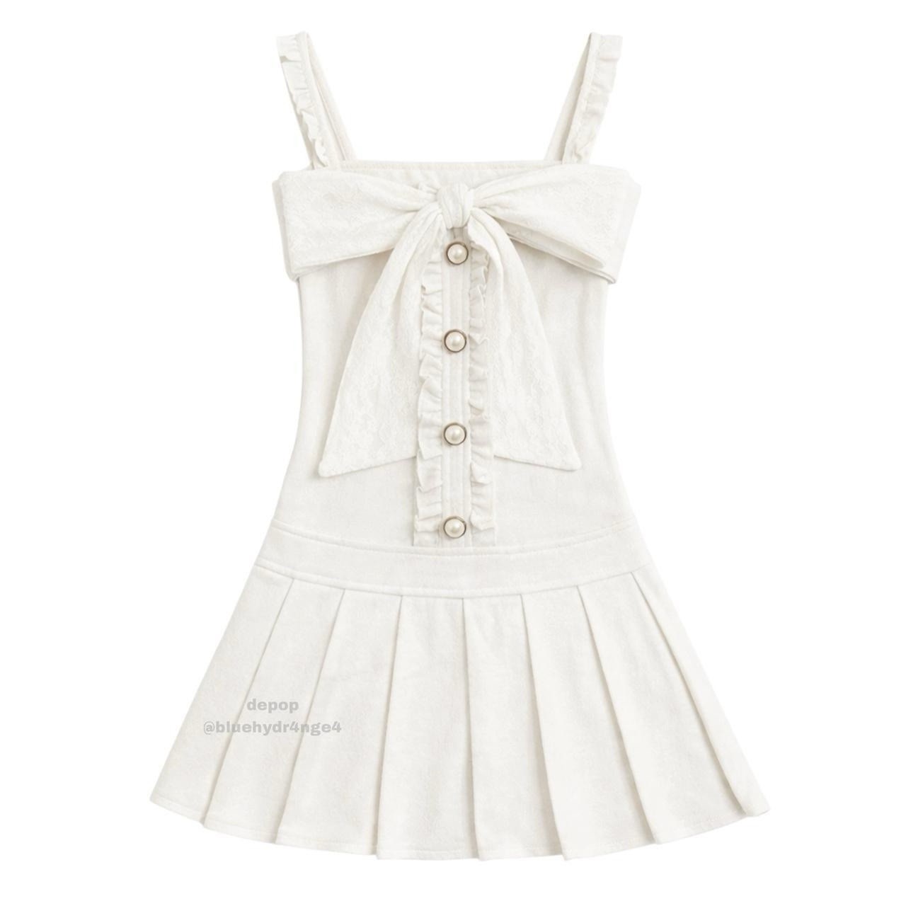 Liz Lisa Knit Babydoll Button Up Pleated Mini Dress W/ Bow