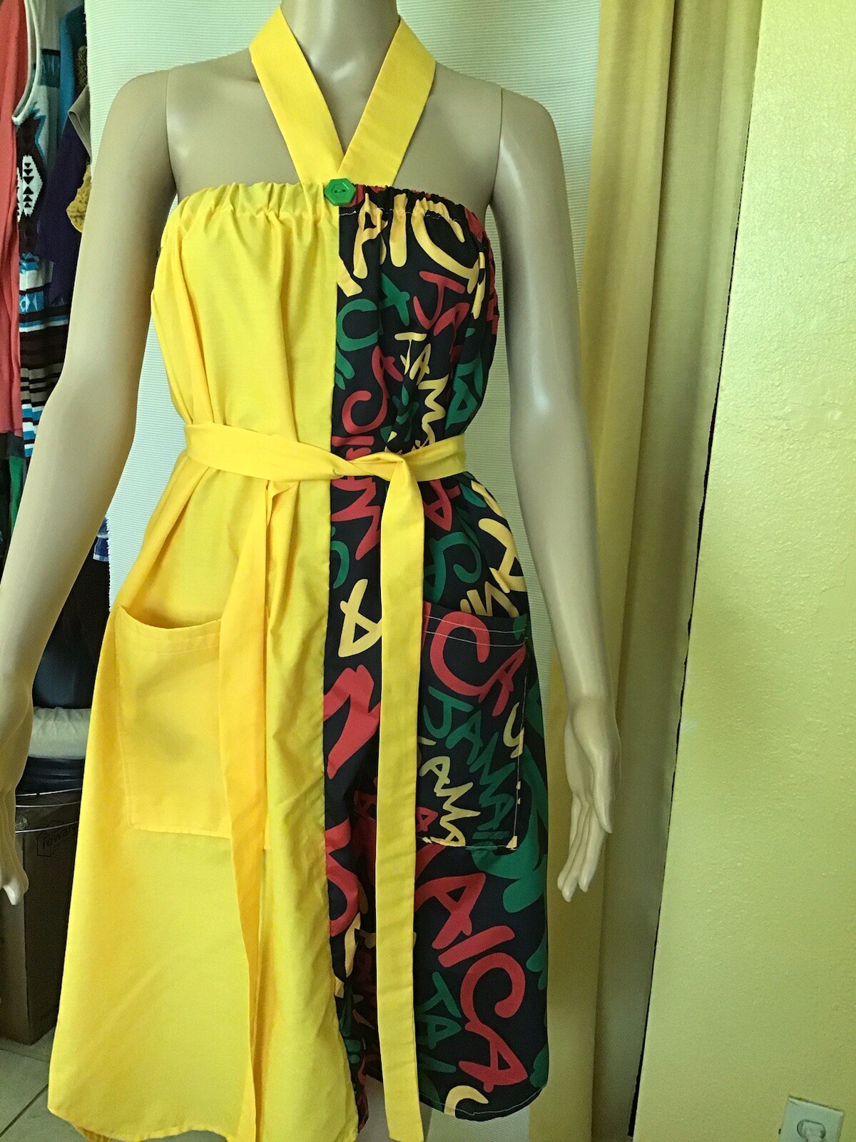 Jamaican Rasta ColorBlock Shirt Dress . Yellow. One Size Fits Up To Bust 48”.