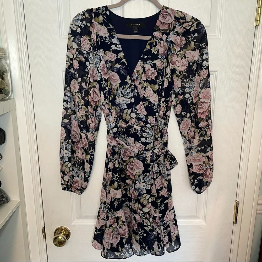 Evernew Floral Mini Dress Tie Adjustable Waist 4
