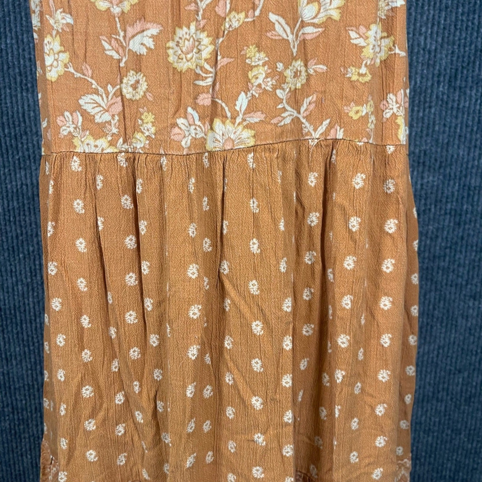 Wonderly Boho Fairy Cottagecore Peasant Tiered Maxi Dress Womens L Orange Tie Bk