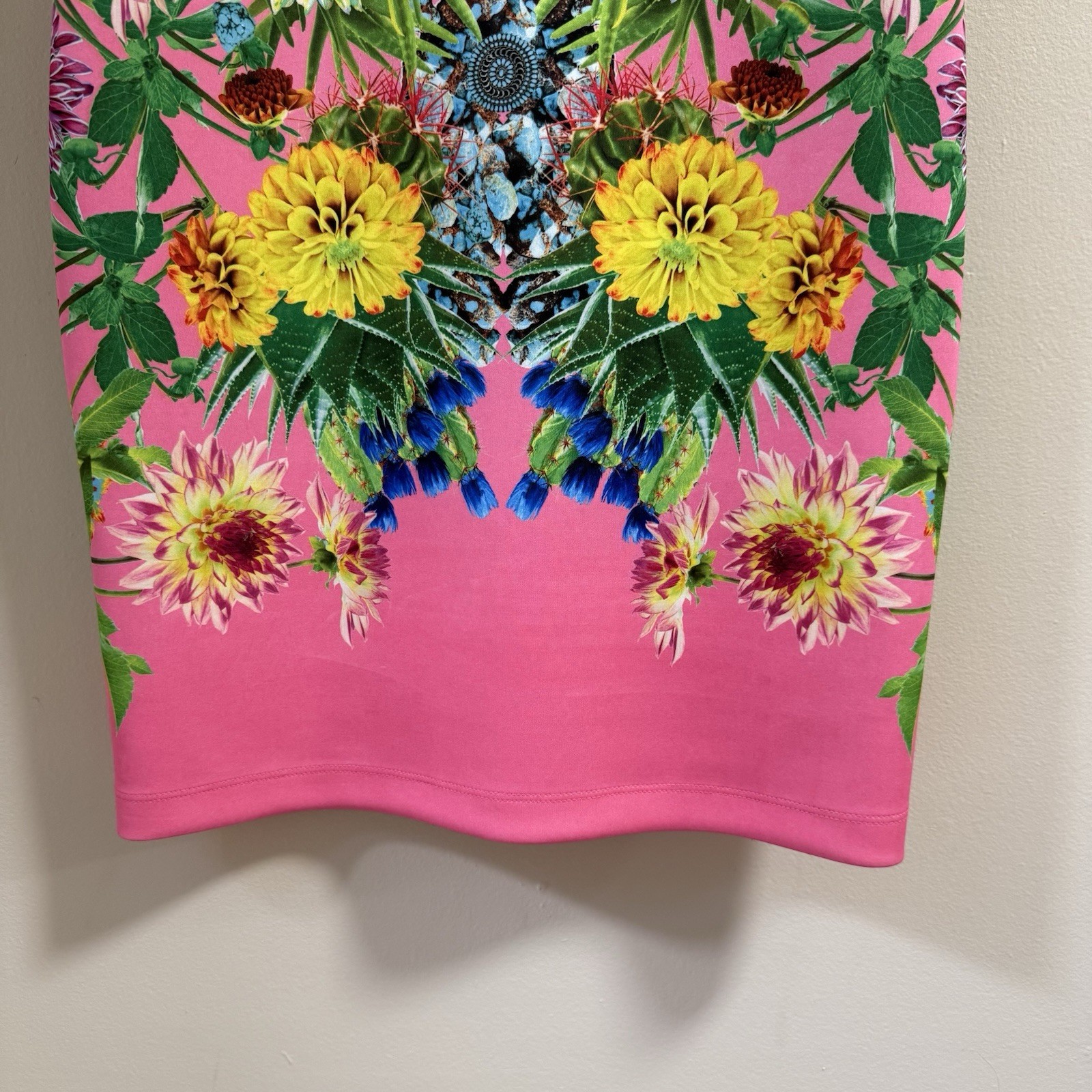 NWT CLOVER CANYON Large Turquoise Valley Digital Print Bodycon Mini Dress Flora