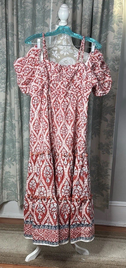 Ash & Eden Maxi Dress Womens XL Ivory Orange Off Shoulder Boho