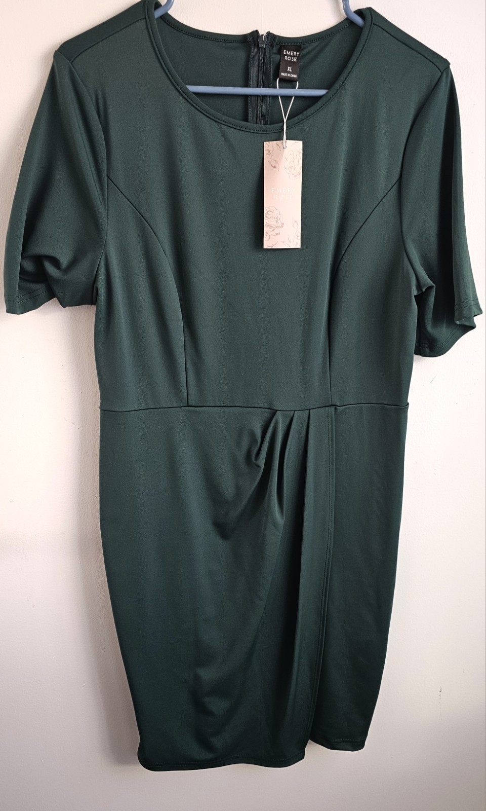 Emery Rose Dress Size XL Dark Green Pintucks Short Sleeve