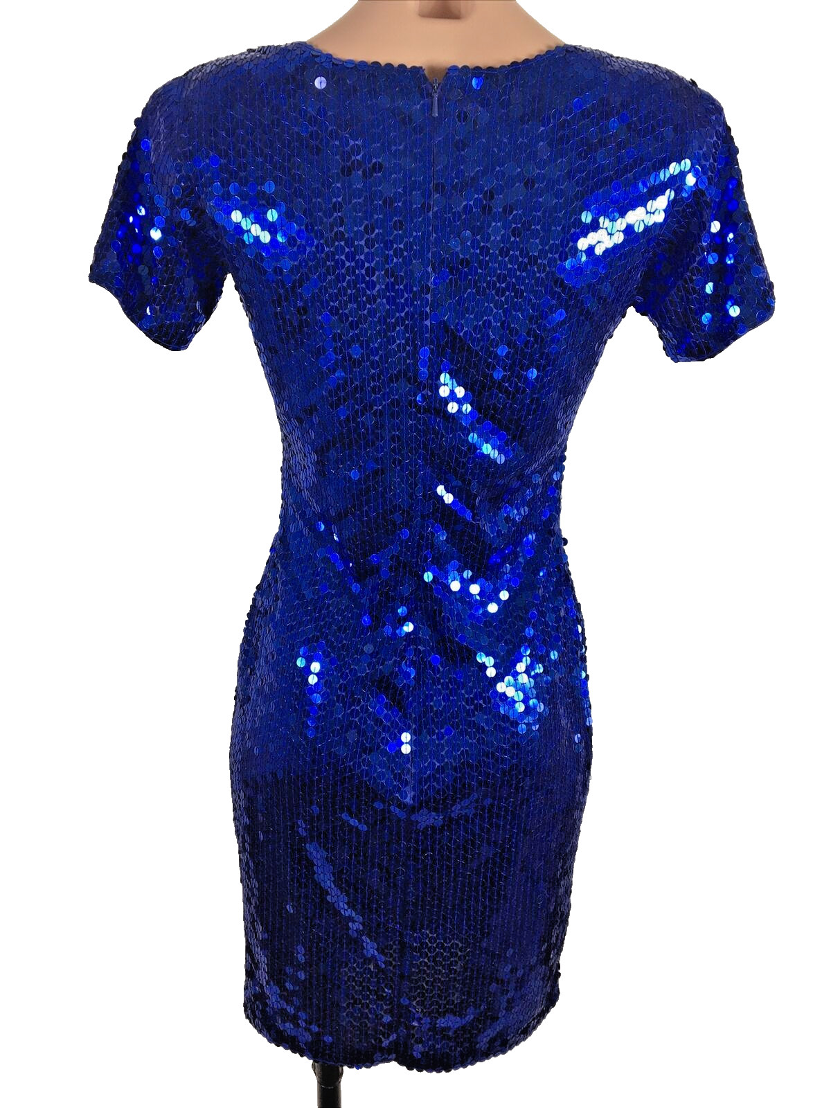 Vintage 90s 80s Blue Square Neck Sequin Dress Blue Party Nite Line Sexy Cocktail