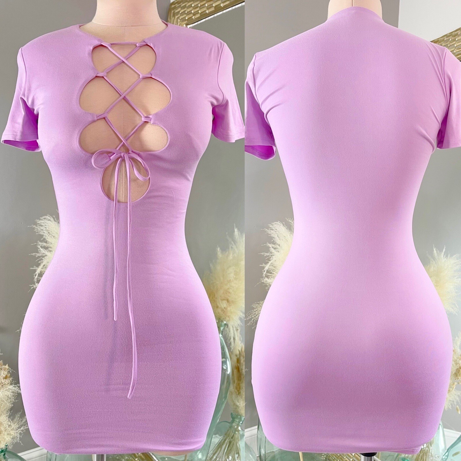 New Sexy Bodycon double layered cocktail club lace up stretchy Mini dress Small