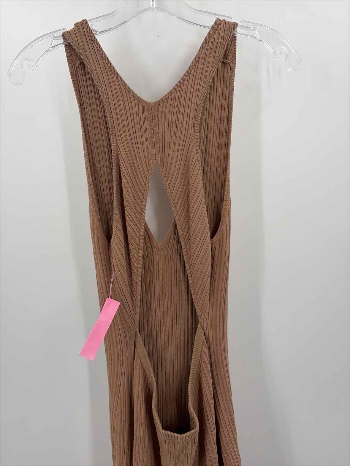 Michael Costello x Revolve Brown Size Small Ribbed Open Back Sleeveless Dress