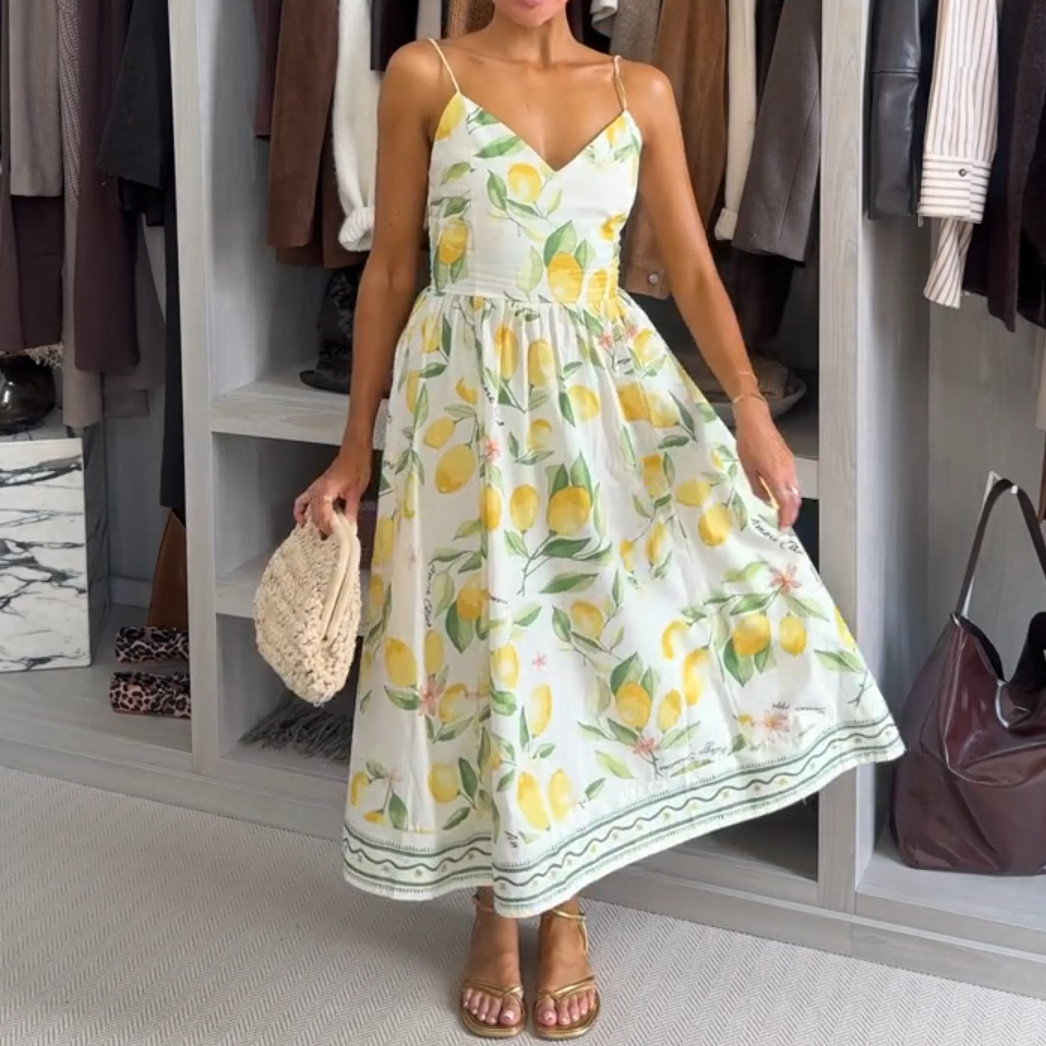 NWT H&M Lemon Cotton Midi Slip Dress White/lemons 1278036003 Sz XS, S, M, L