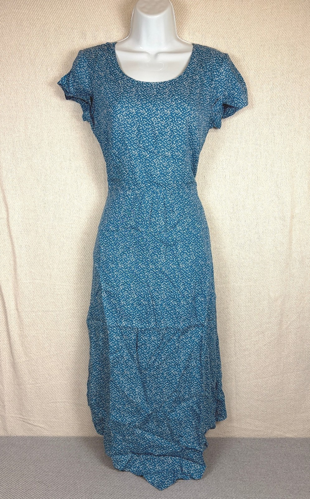 Nomads Women Midi Dress Size 12 Blue Floral Ditsy Casual Sundress Viscose Cotton