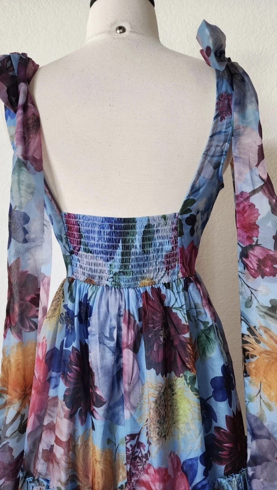 New Anthro Maxi Dress New Size Small Blue Floral Coquette Wedding Formal Prom