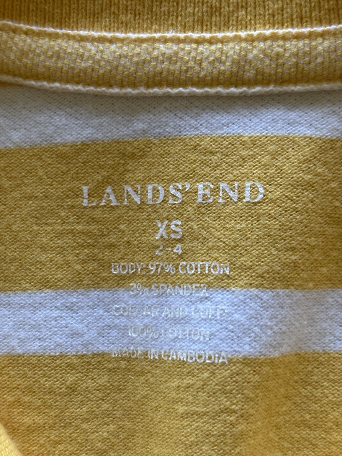 Lands’ End Striped Polo Dress-Yellow White-Pique Cotton Blend-Pockets-XS