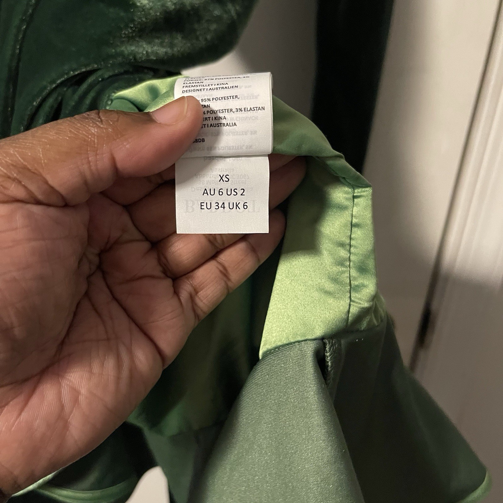 NWT Bardot Keala Velour Wrap Mini Dress Green XS US 2 Long Sleeve Cocktail $139