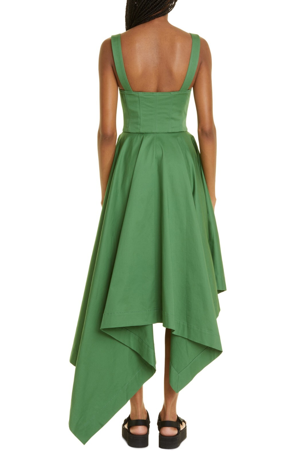 MONSE Laced Front Asymmetric Stretch Cotton Midi Dress Green Sz 10 Org $1,290
