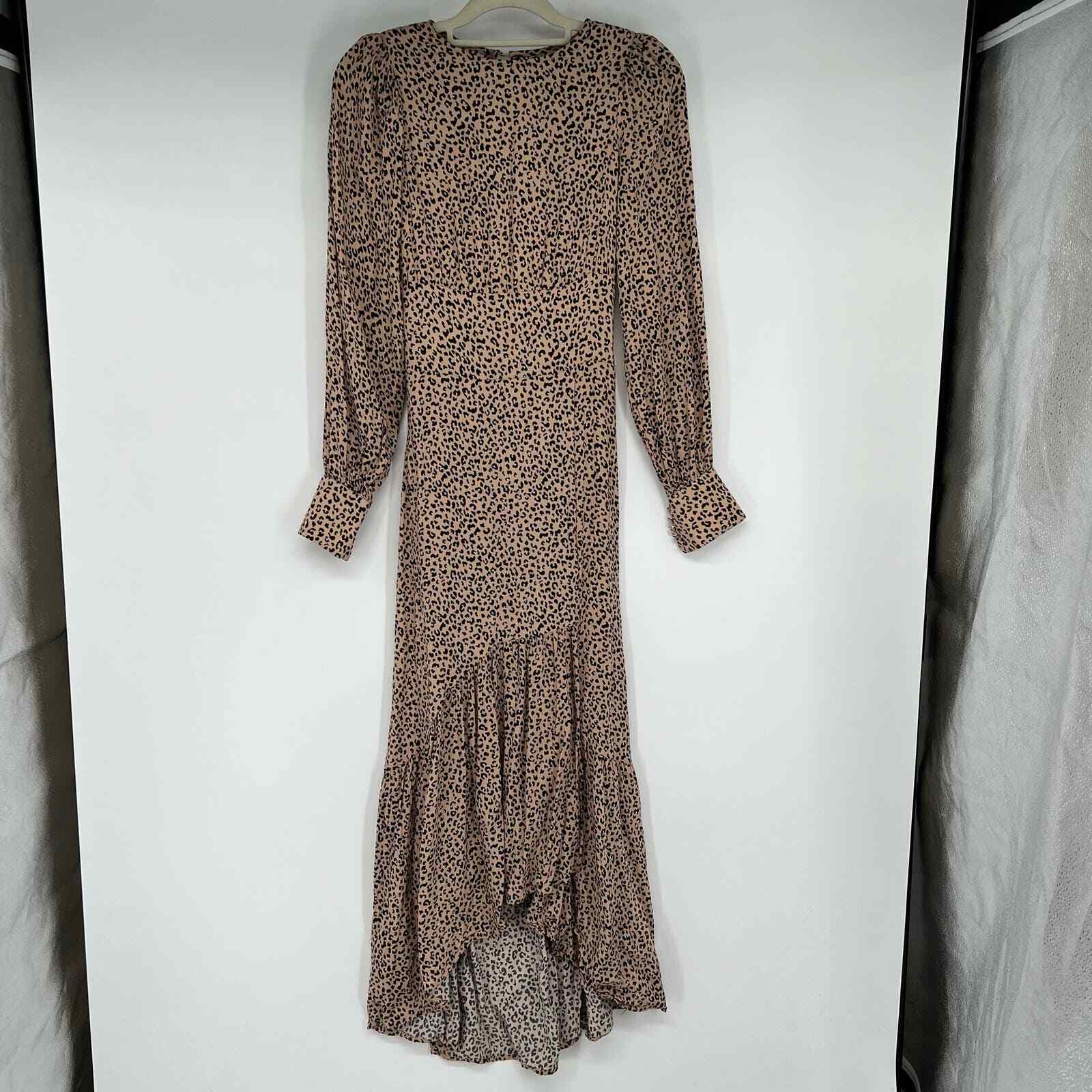 NWT AFRM Gilda Back Cutout Dress Women’s Sz XS Two-Tone Animal Ruffle Hi-Low Hem