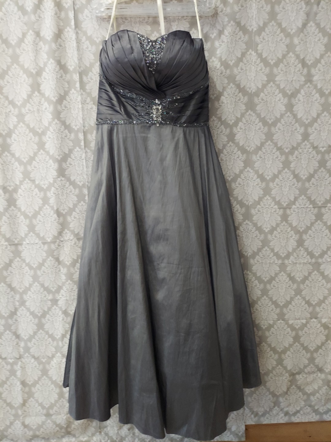 Cassandra Stone Lt Charcoal Sequin Pleated Bust (Lacebk Adjust Sizing)sz18w prom