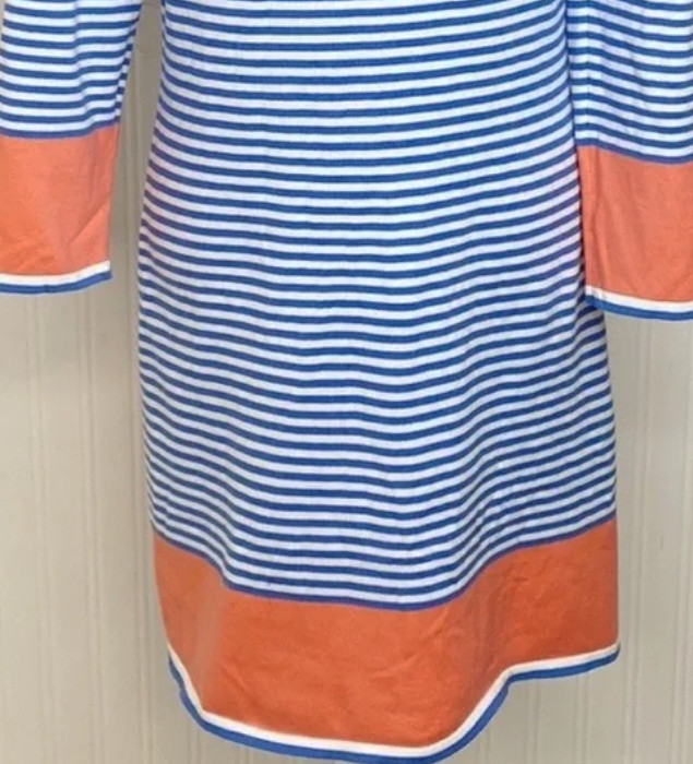 NWT! SAIL TO SABLE BLUE WHITE CORAL NAUTICAL STRIPED COTTON KNIT BLEND DRESS L !