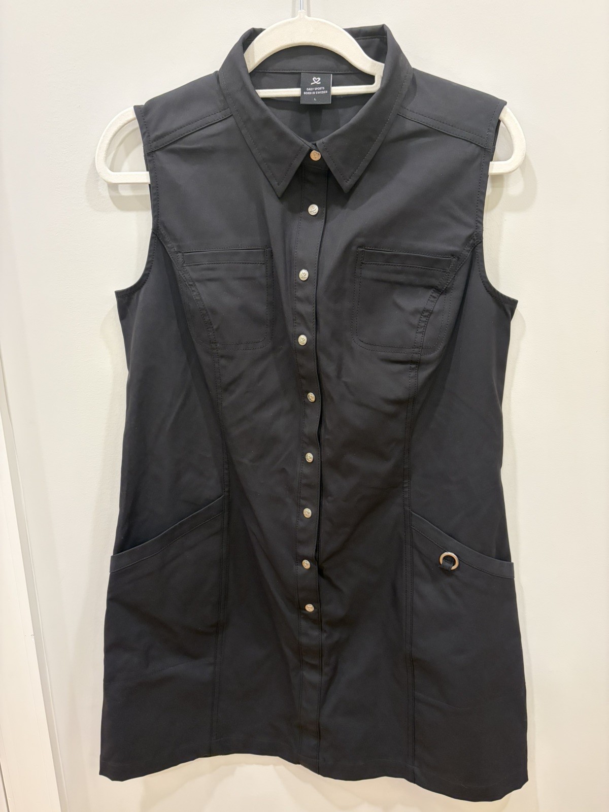 Daily Sports Womens Black Snaps Golf Dress Stretch Sz Large