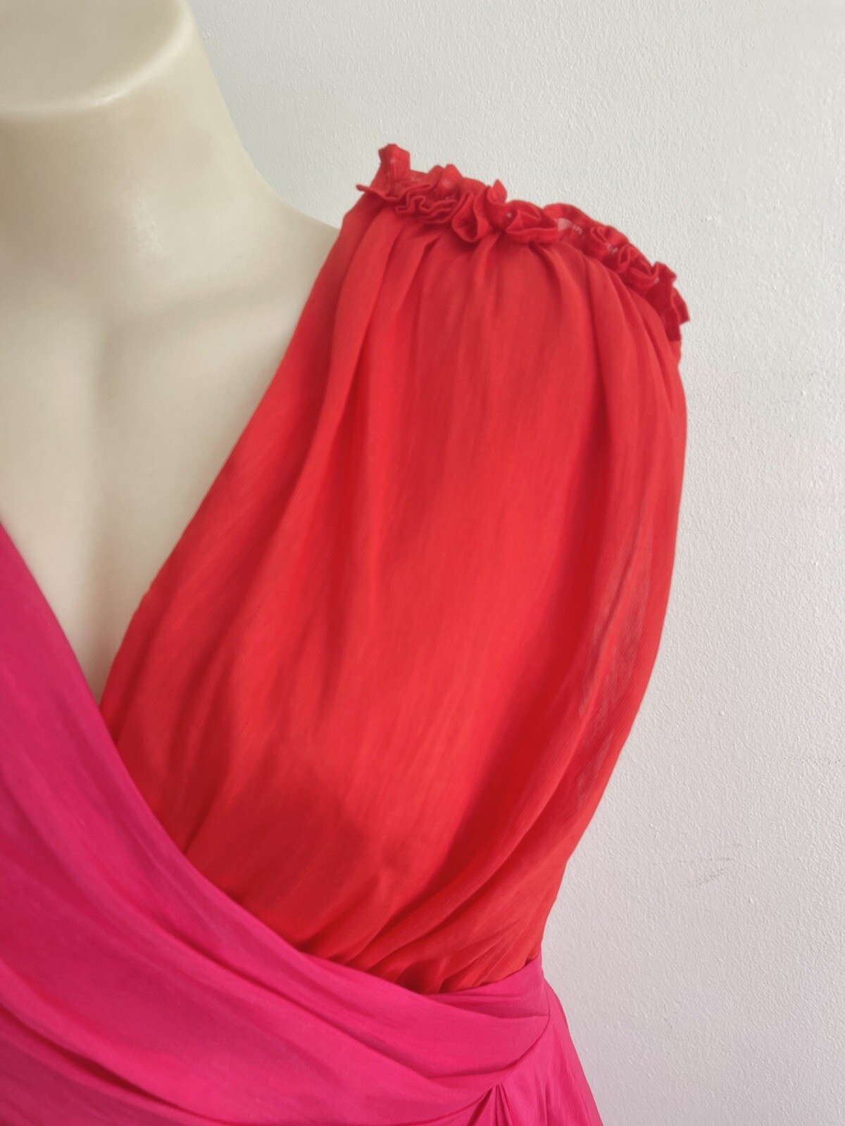 LEO LIN Silk Midi Dress Pink Red Draped Asymmetric Grecian Party Size AU 12 L