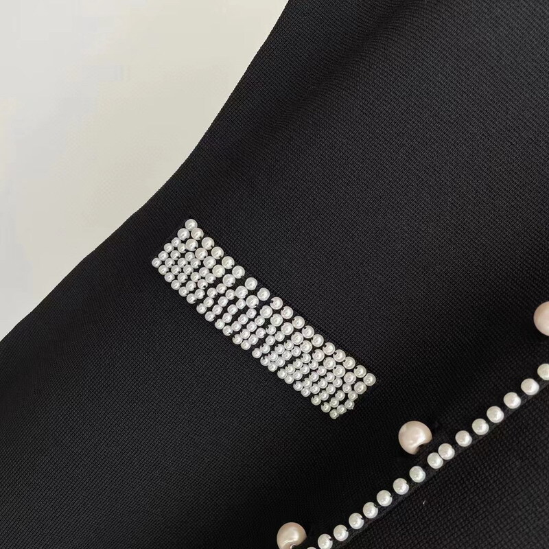 Sandro Color contrast Round neck Pearl edge sleeveless Slim-fit Knit Dress