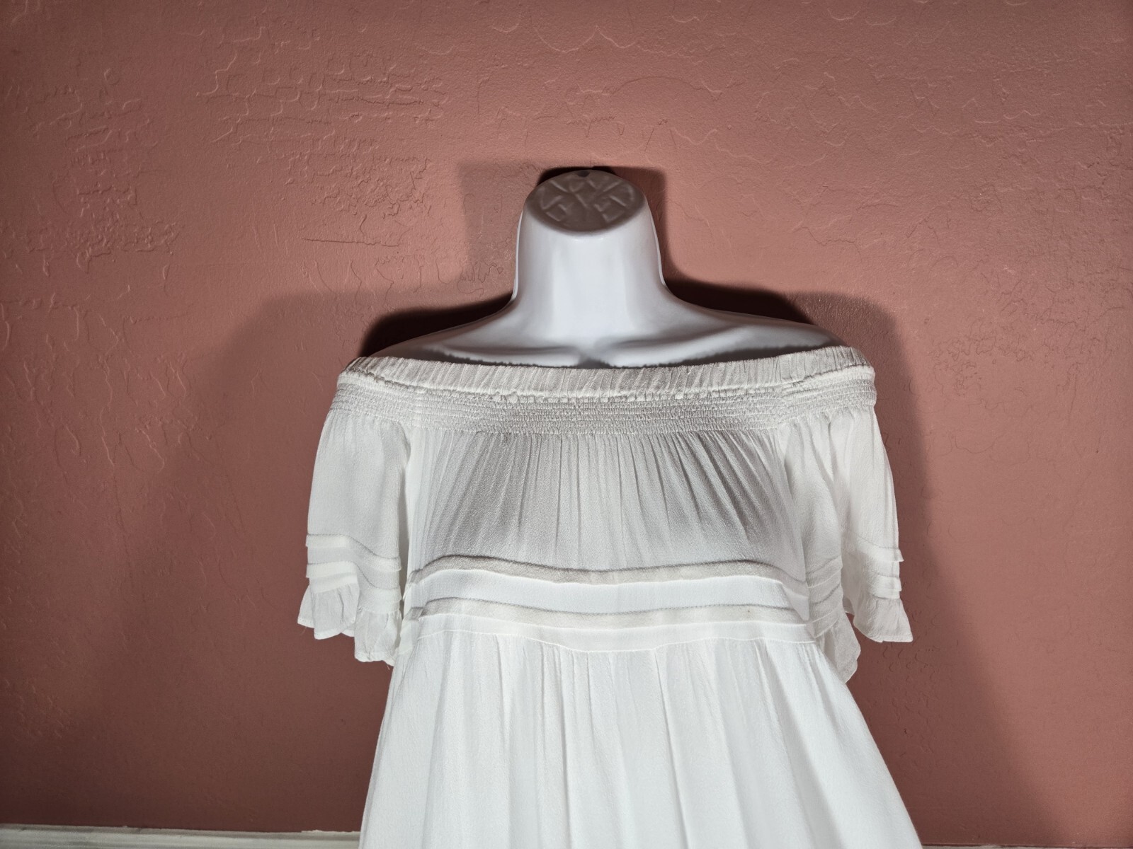 Vintage Havana White Off The Shoulder Tiered Crochet Fringe Hem Dress Size S