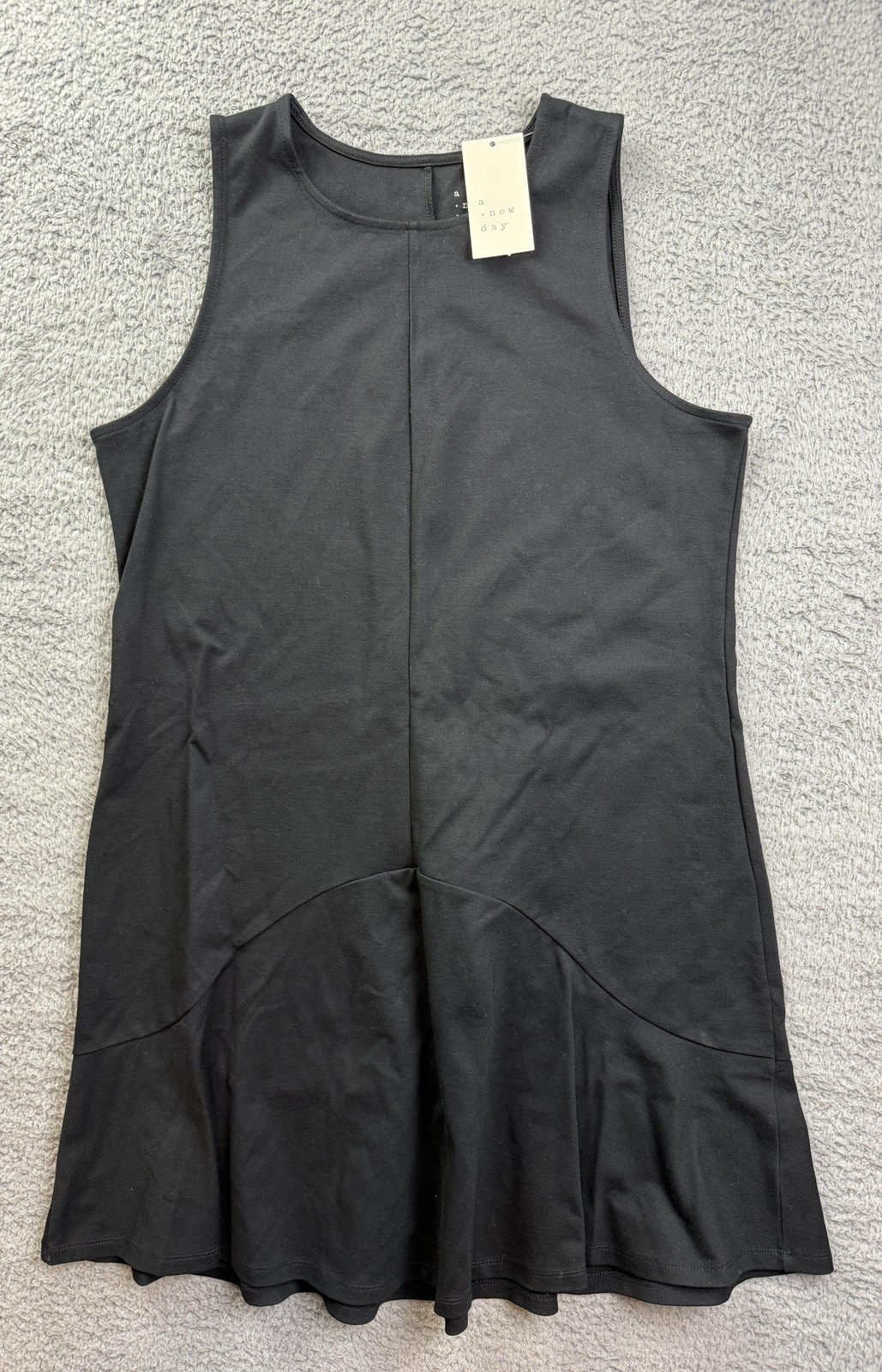 A New Day Dress Womens Large Black Sleeveless Tank Flare Hem Mini Soft Stretch