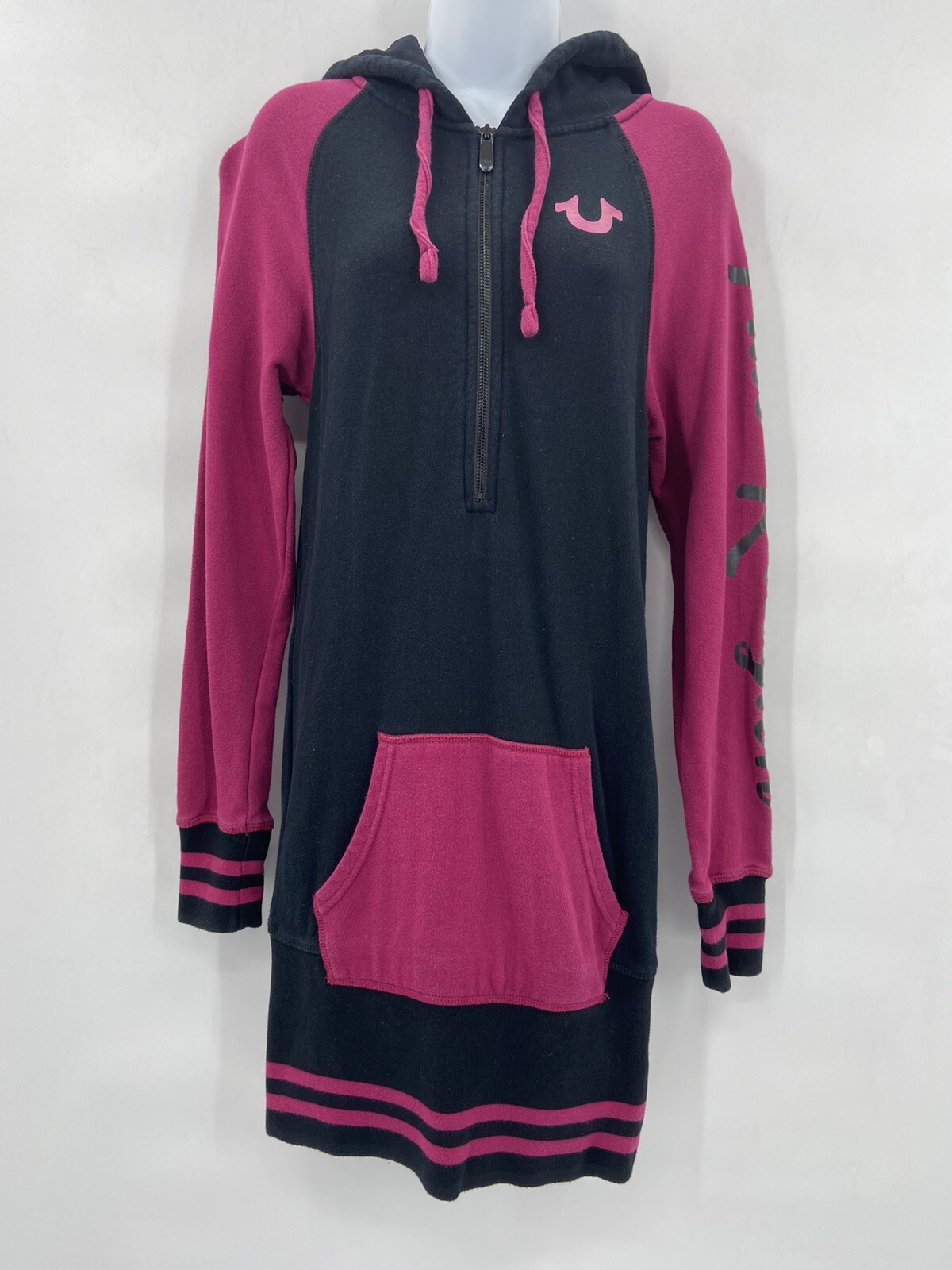 True Religion Women’s Oversized Hoodie Sweatshirt Dress Sz XS/TP Black/Violet