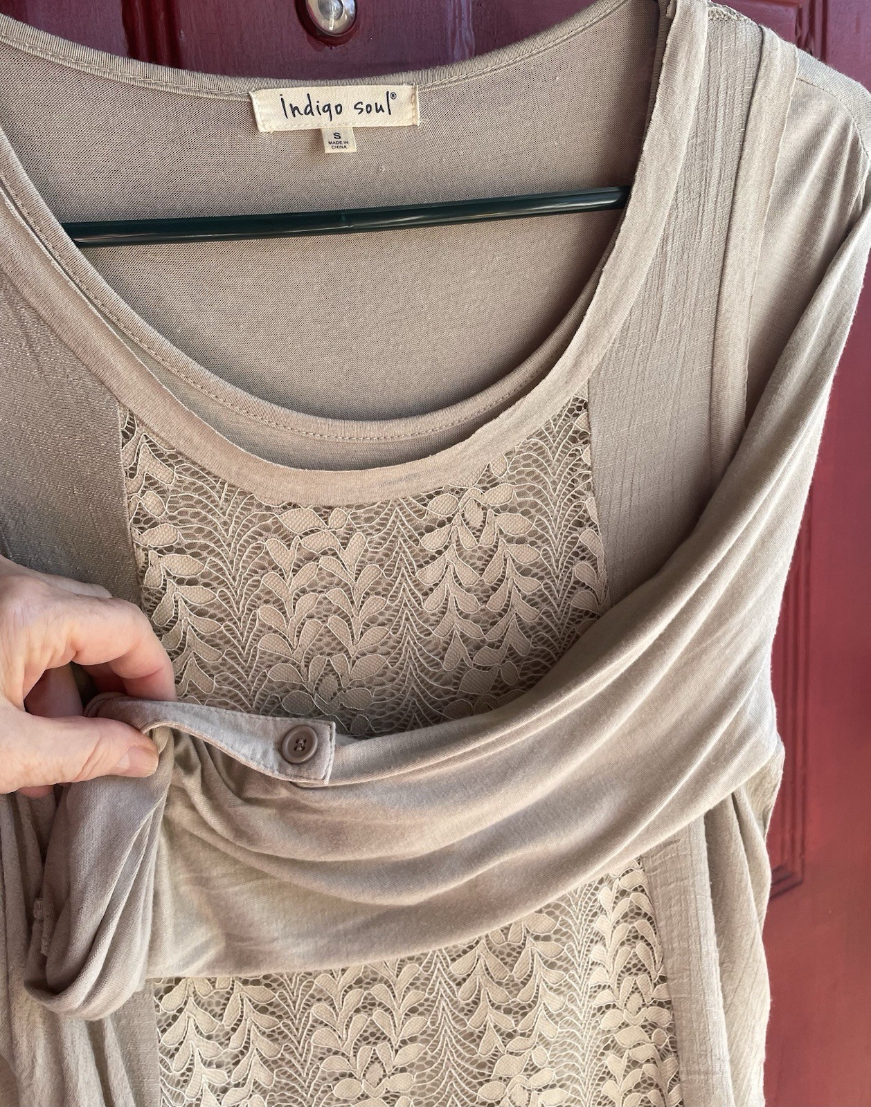 Indigo Soul Bohemian Dress, Size Small, Light Beige, Cotton
