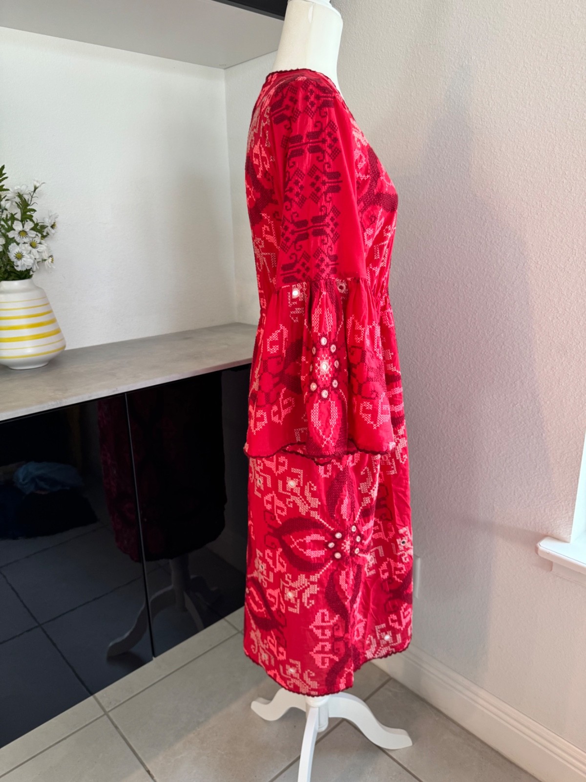 Figue Minette Cross Stitch Embroidered Midi Dress Women’s Size S