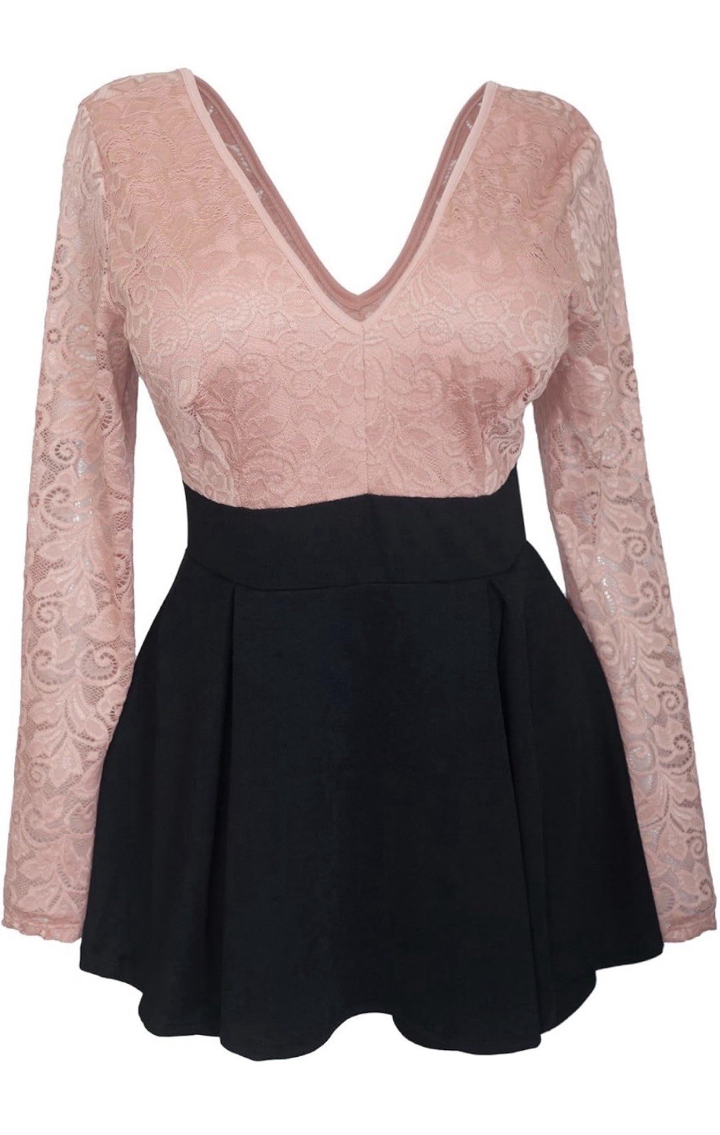 Pink/Black Floral Lace V-Neck Long Sleeve Fit & Flare Mini Dress 3x Stretch