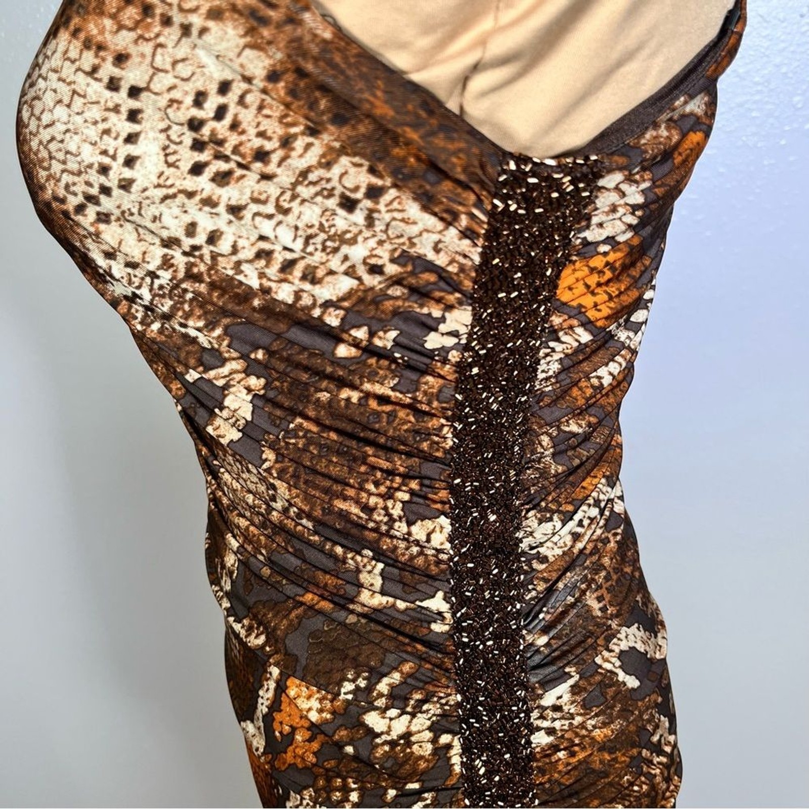Snakeskin print one shoulder ruched bodycon side slit midi dress 6 | Y2K glam