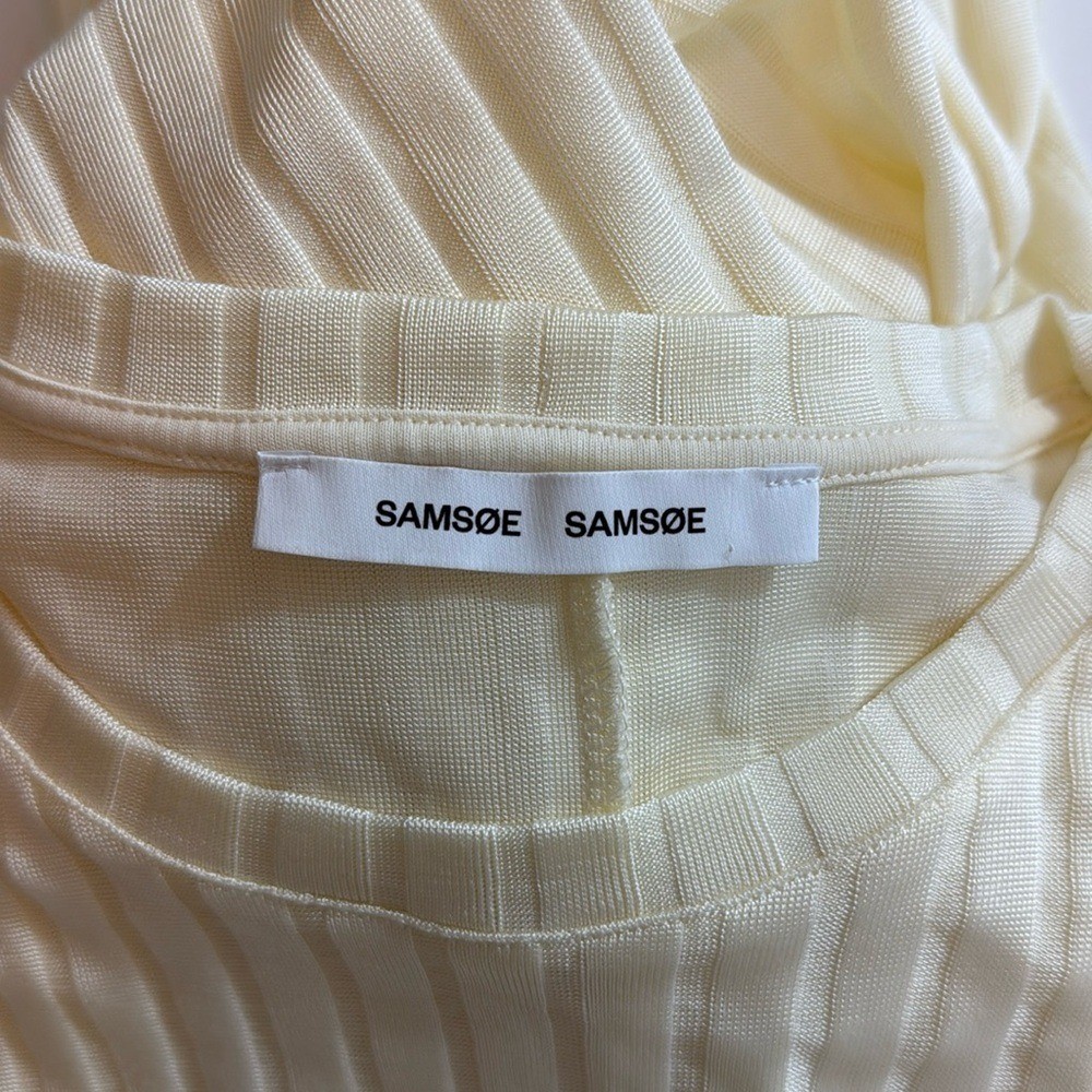 Samsoe Samsoe Jenari Ribbed Knit Eggnog Long Sleeve Sheath Dress Size Large
