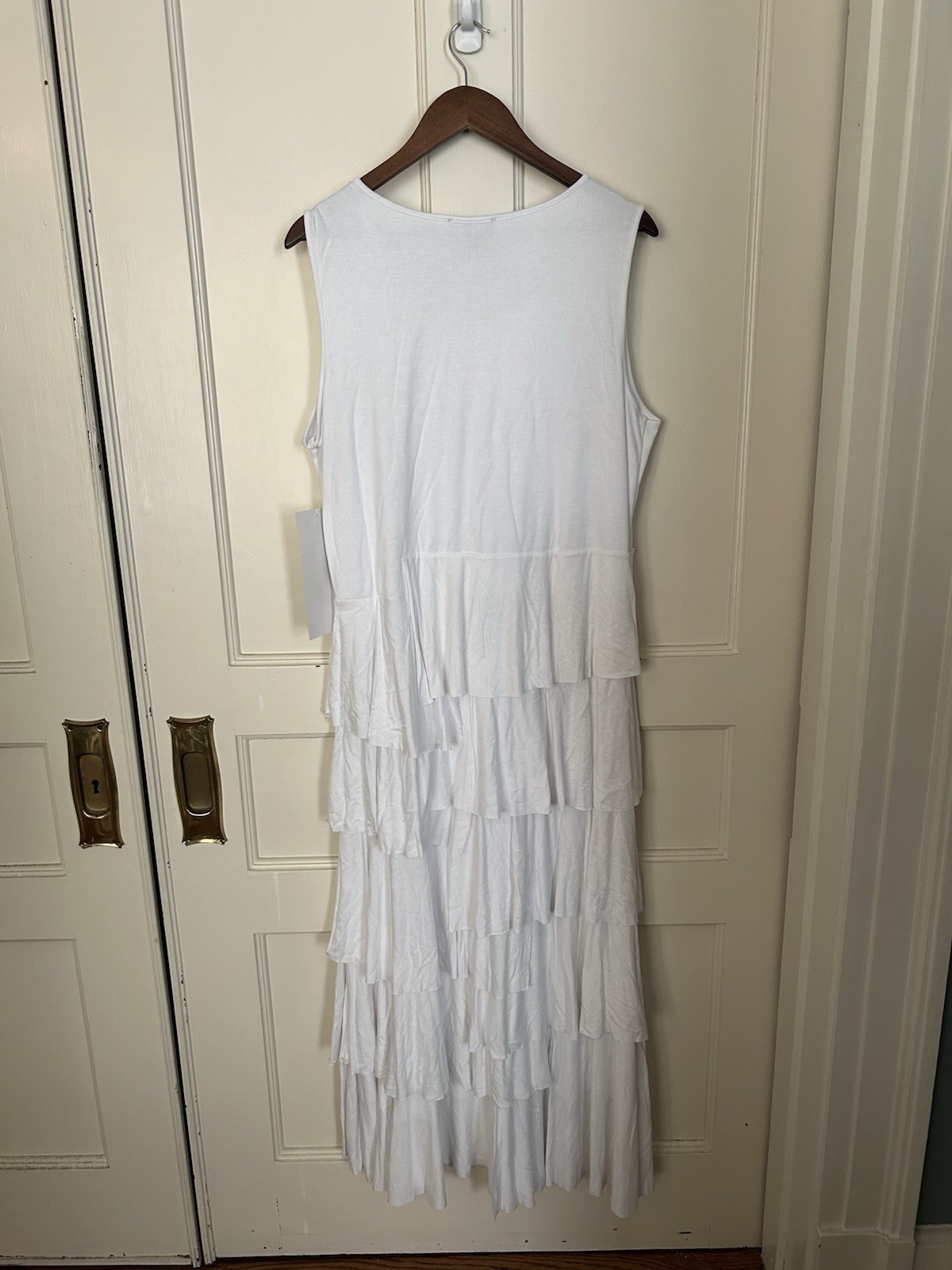 Ashro Beaded Tiered Maxi Dress Womens Size 1X White Classic Boho Neutral NWT