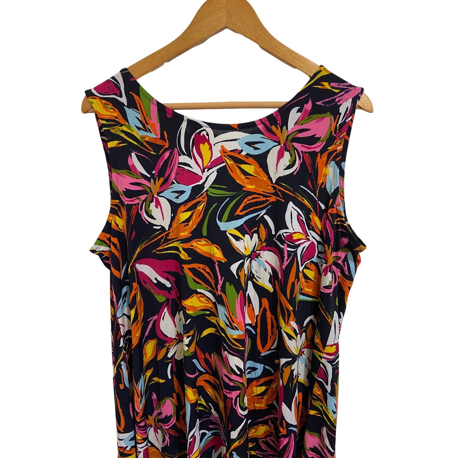 MSK Tropical Floral Sleeveless Tie Keyhole Back Shift Resortwear Dress Size XL