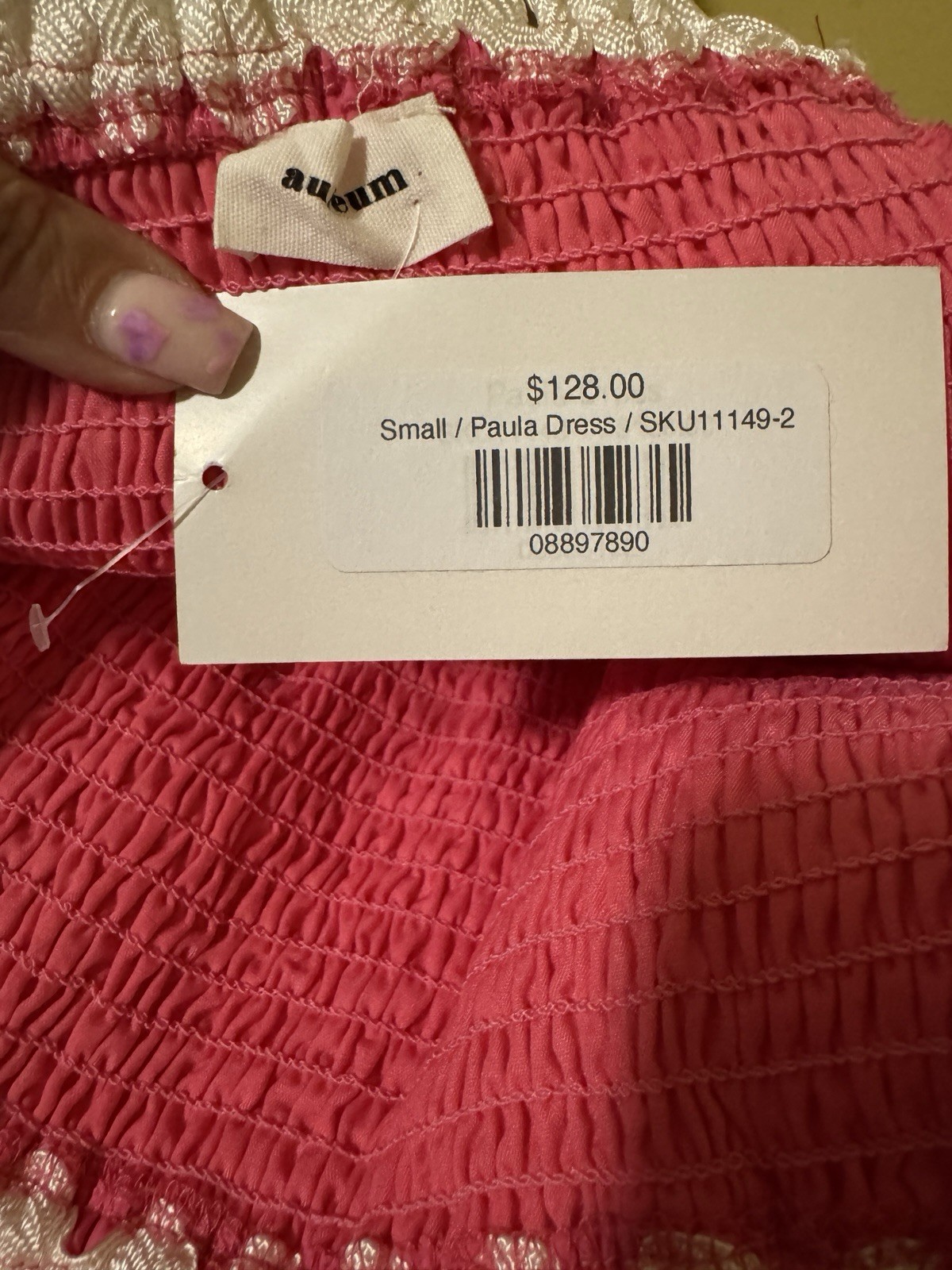 Pink tiered midi dress smocked bodice scalloped piping ric rac trim NWT Size S
