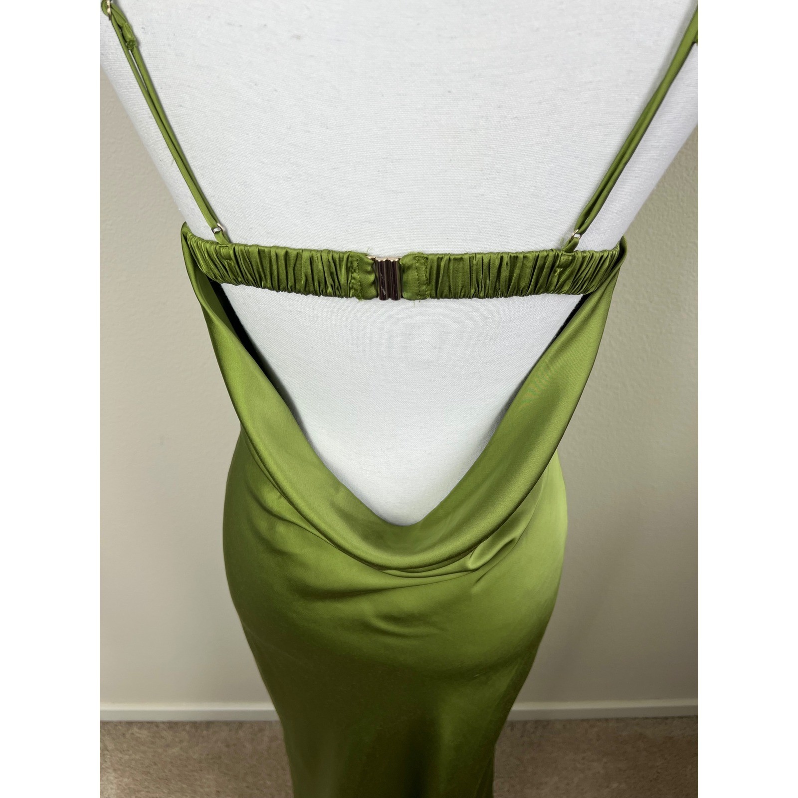 Abercrombie & Fitch Satin Slip Maxi Dress S Olive Open Cowl Back Wedding Guest
