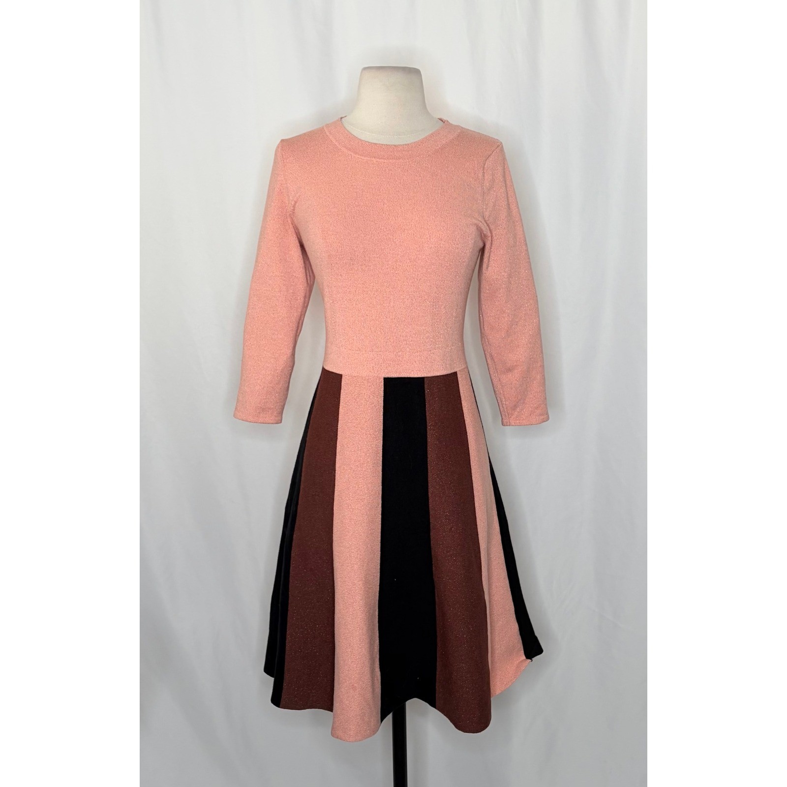 BODEN Rosemary Sparkle Knit Fit N’ Flare Dress Pink Chocolate Brown US Size 6