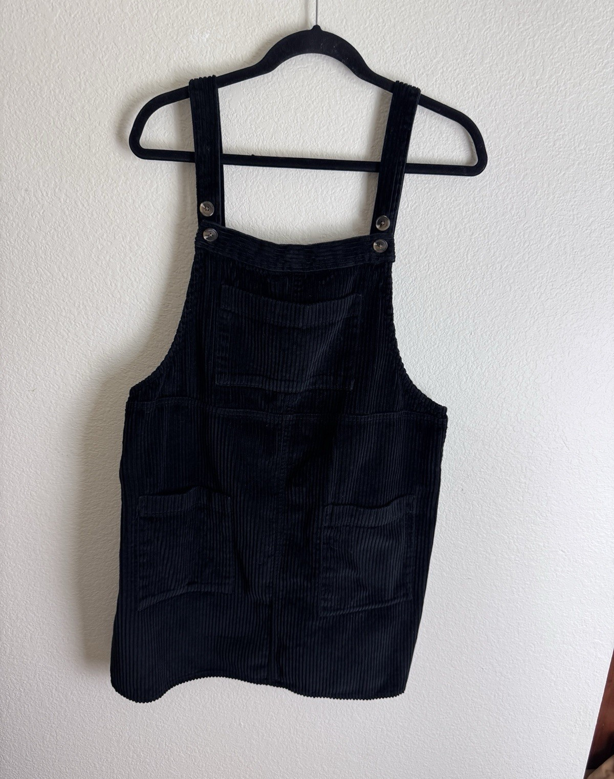 Wild Fable XL Black Corduroy Overall Dress Square Neck Pockets Straps Buttons