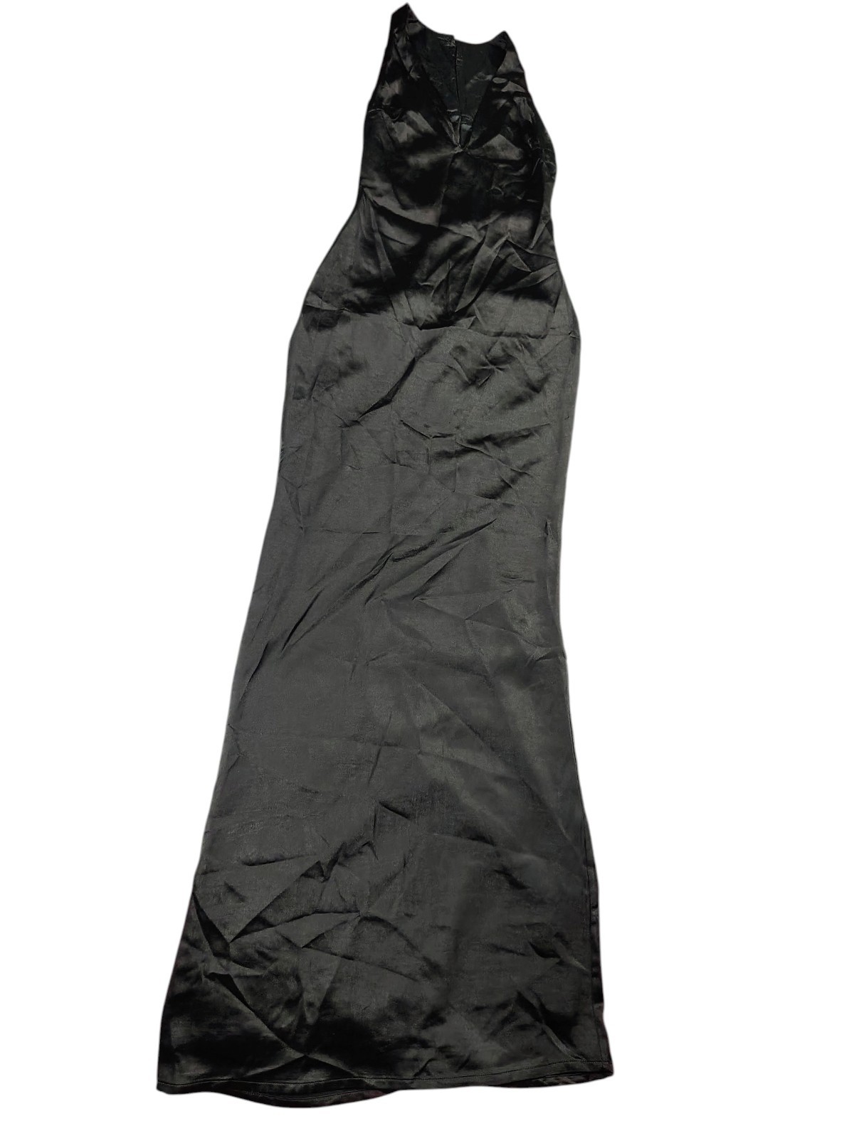 Club L London Emery Black Satin Plunge Neck Strappy Back Maxi Dress UK 6 US 2