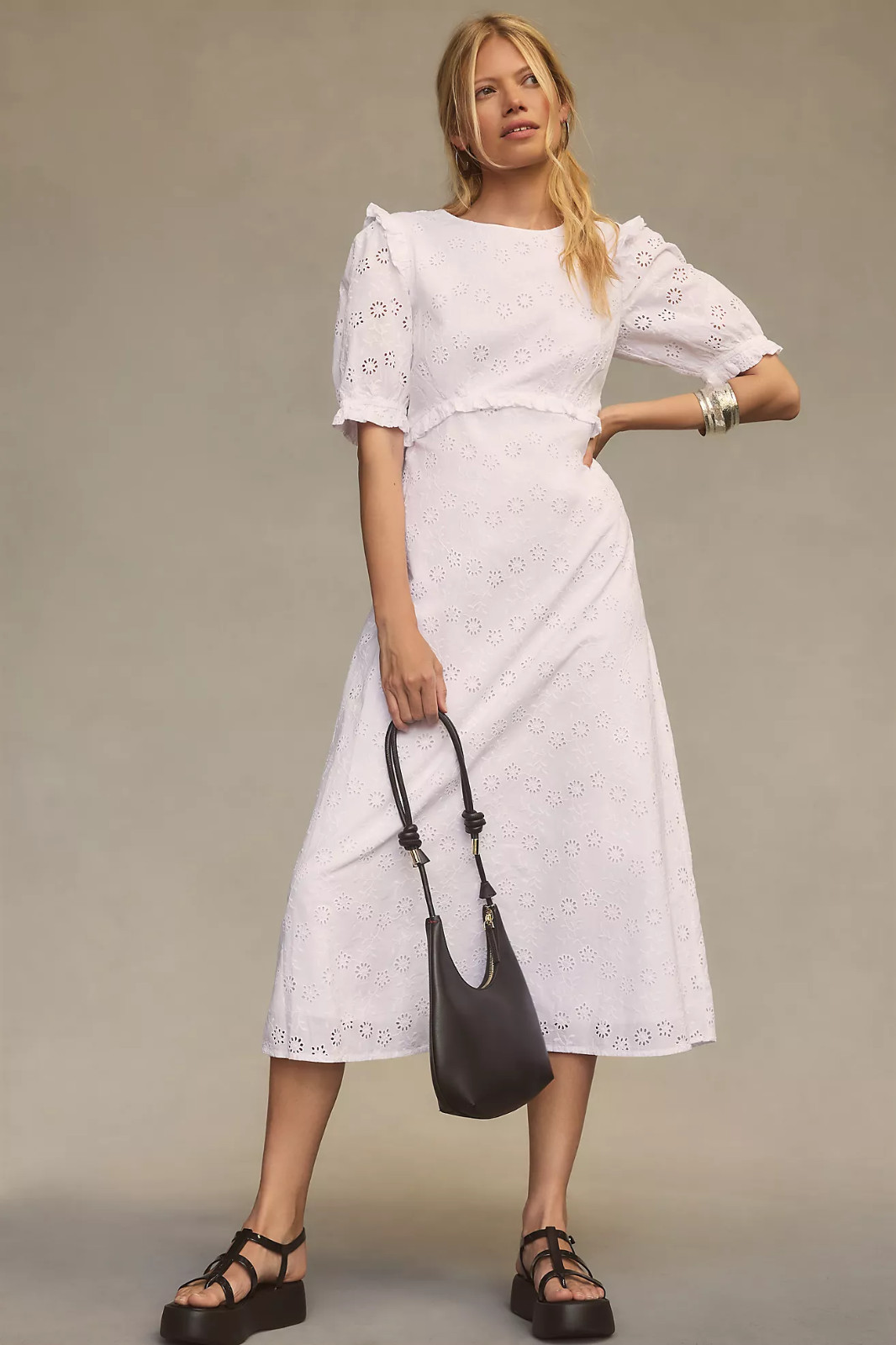 *6, 8, 10, 12* -NWT Anthropologie Nobody’s Child White Ruffled Eyelet MIDI Dress
