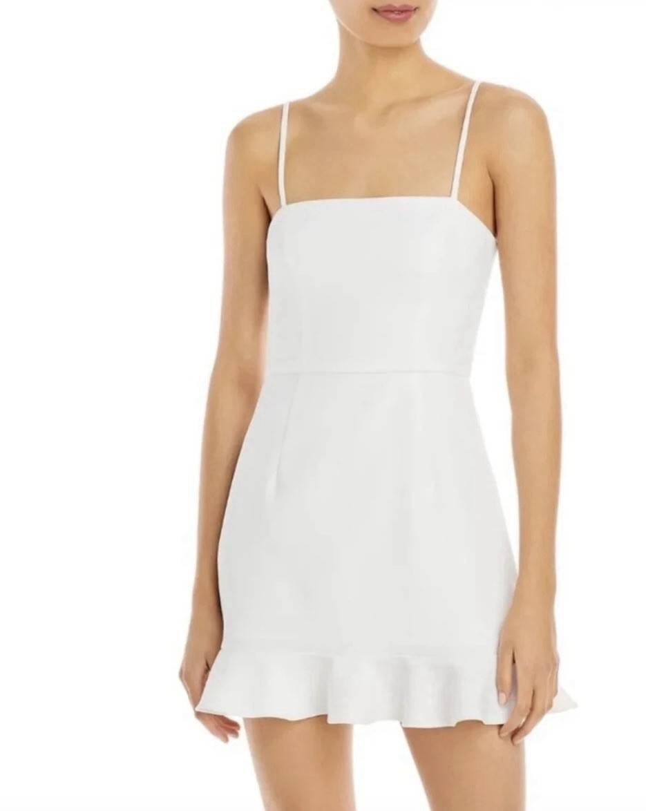 French Connection NWT White Spaghetti Strap Ruffle Hem Mini Dress