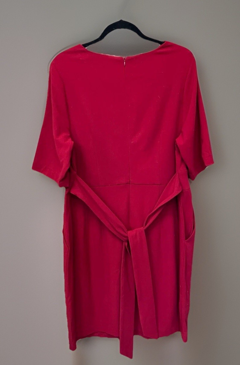 Cocktail Fitted Formal Dress Dolman Sleeve Red Crepe w/Tie Back 16W NWT