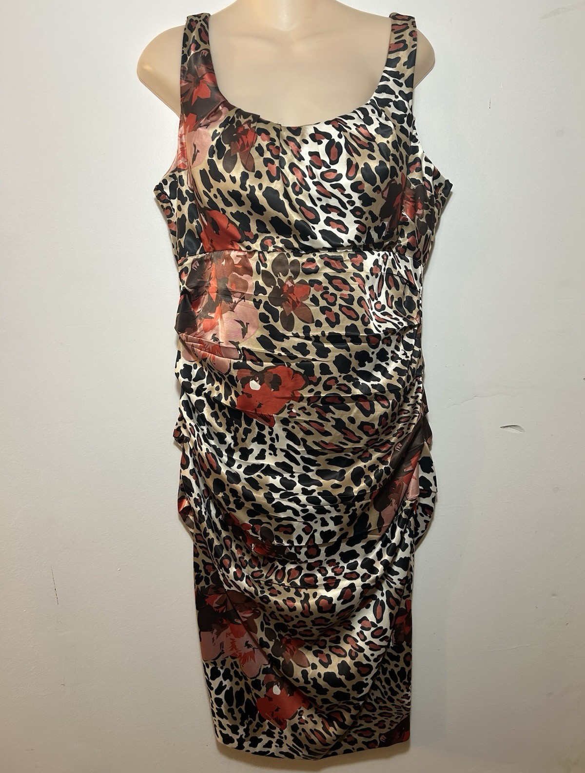 Signature by Sangria Women’s Ruched Leopard Print Sheath Dress, Sz 14