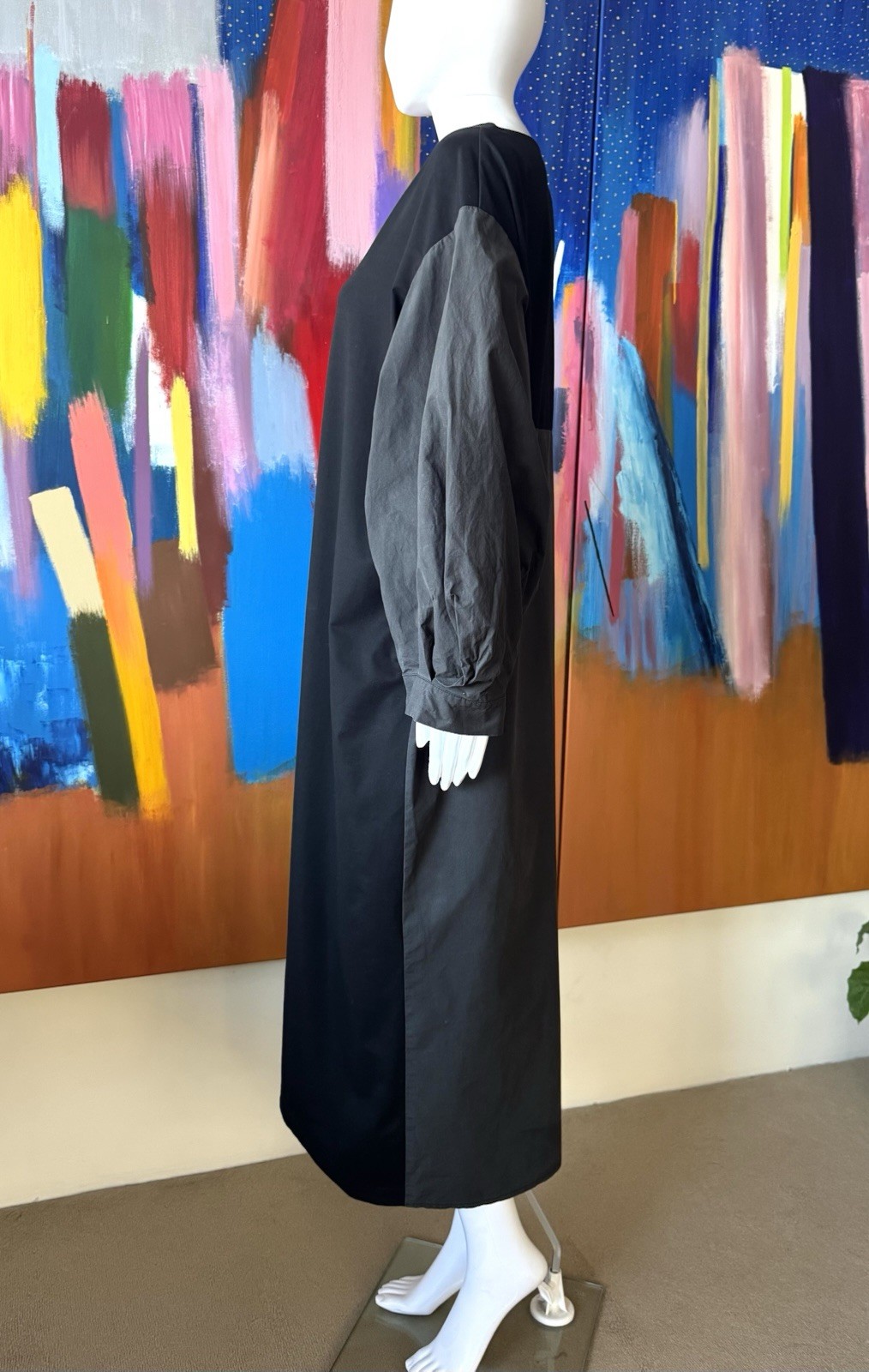 Moyuru (Japan) size M oversized midi dress black grey rayon cotton Daikanyama